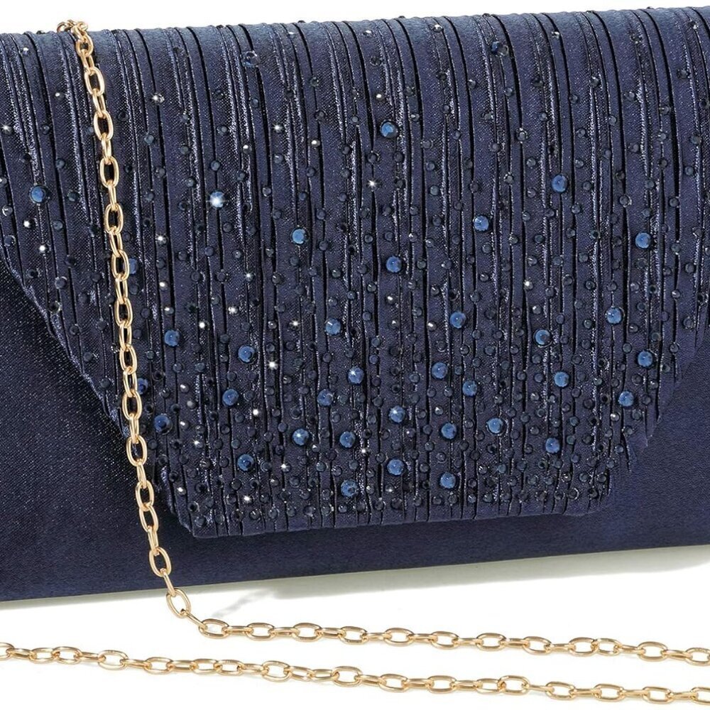 Women's Satin Evening Clutch Purse Rhinestone Overlay Magnetic Closure